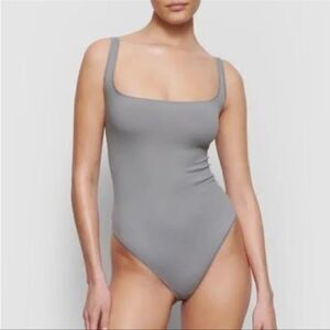 SKIMS Ribbed Stretch Cotton Thong Bodysuit – NWT - Pacific Gray - Size 3X